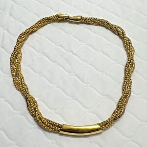 Vintage Rod Rizzo Gold Tone Rope Twist Choker Necklace Multi Strand Chain